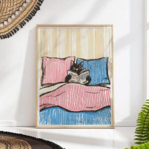 Bed Cat Reading Print