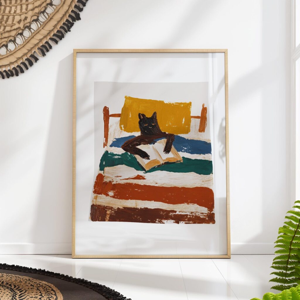 Bedroom Cat Reading Print Bedroom Cat Reading Print