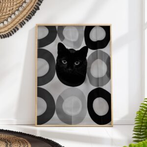 Black Cat Bathroom Art Print