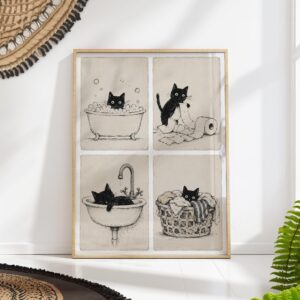 Black Cat Bathroom Print Set