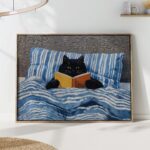 Black Cat Bed Reading Print