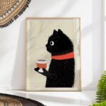 Black Cat Coffee Cozy Scarf Art Print