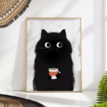 Black Cat Coffee Furry Illustration Art Print