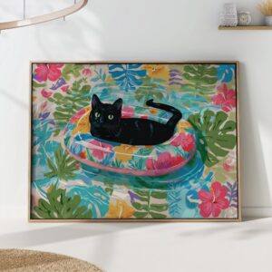 Black Cat in a Tropical Float Print