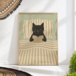 Black Cat Reading in Bed Print