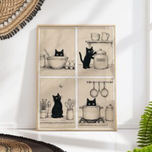 Black Cats in the Kitchen Print
