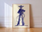 Blue Cowgirl Sketch Print