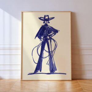 Blue Cowgirl Sketch Print