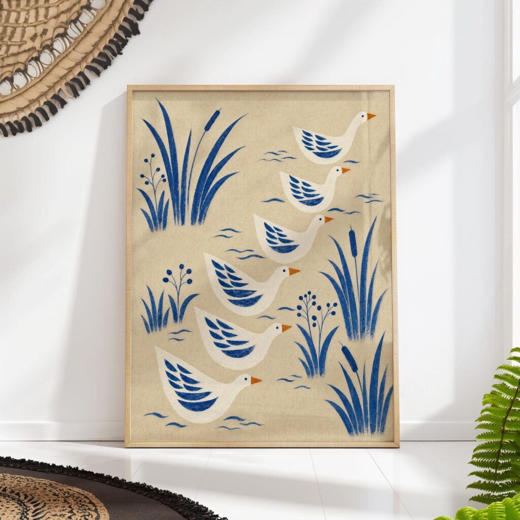 Blue Folk Goose Print Blue Folk Goose Print