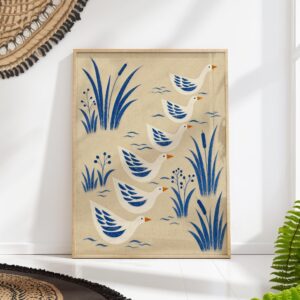 Blue Folk Goose Print