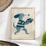 Blue Puppy Football Nursery Print