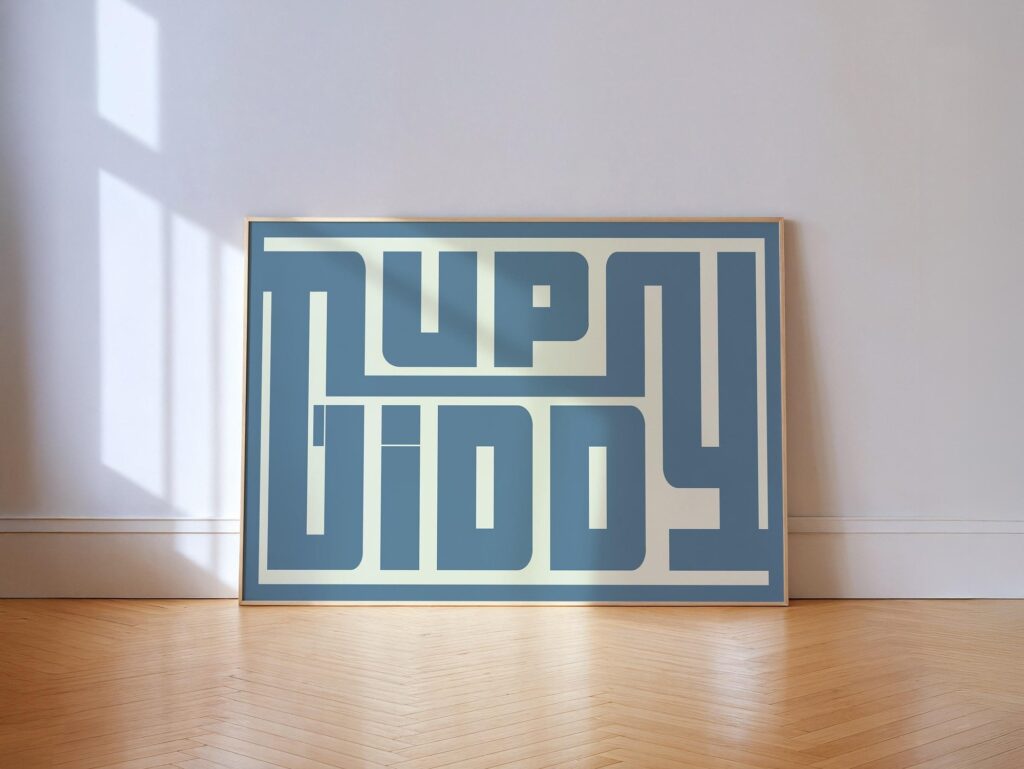 Blue Western Art Print, "Giddy Up" Typography Blue Western Art Print