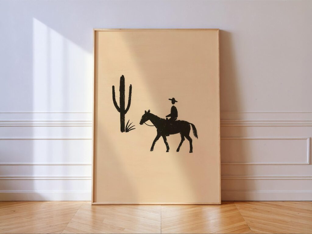 Boho Cowboy Western Print - Minimal Southwestern Black & White Wall Art Boho Cowboy Western Print
