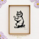 Book Lover Gift Bookworm Cat Print