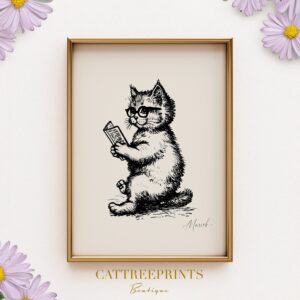Book Lover Gift Bookworm Cat Print