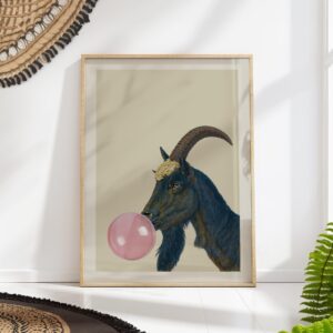 Bubblegum Goat Print Funny Animal Poster Playful Wall Art