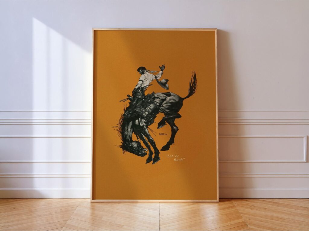 Bucking Bronco Print: Vintage Cowboy Rodeo Wall Art Bucking Bronco Print