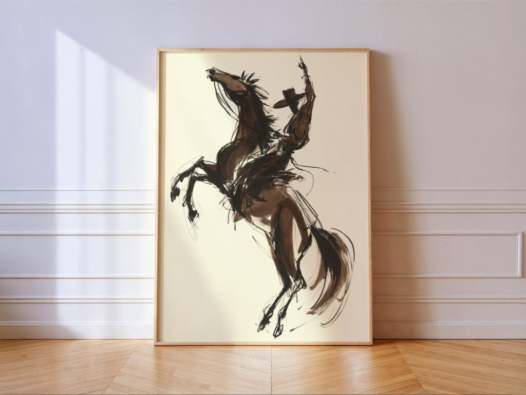 Bucking Bronco Western Horse Poster, Cowboy Rodeo Wall Art Print Bucking Bronco Western Horse Poster