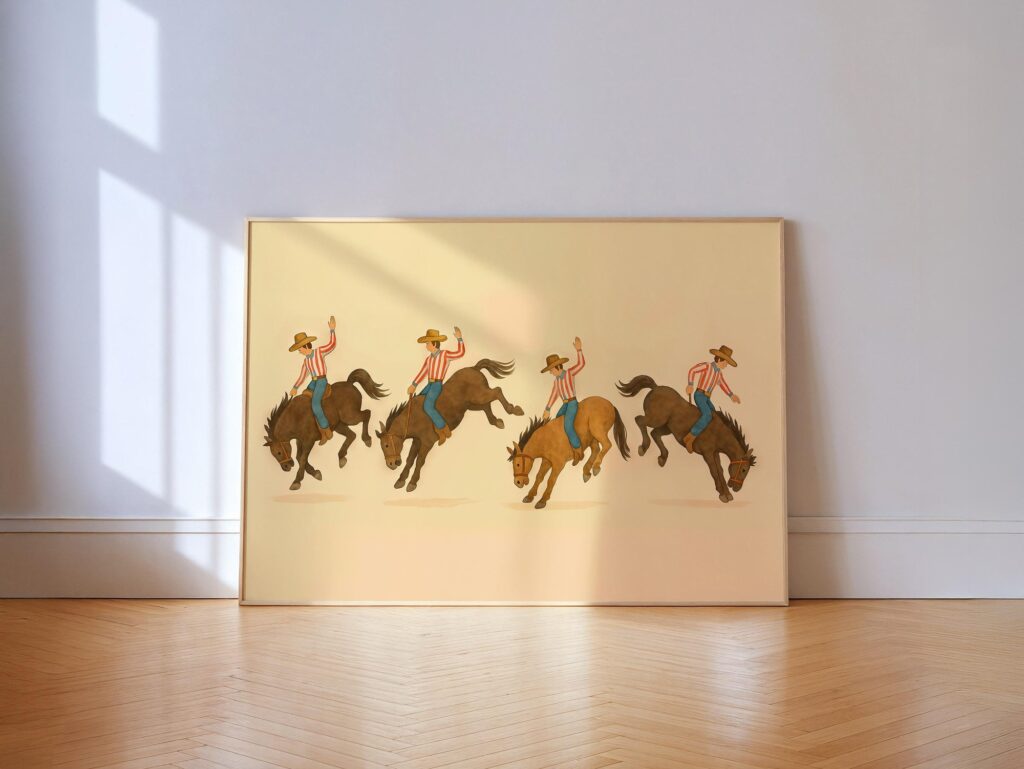 Bucking Broncos Wall Art Print, Cowboy Rodeo Line Dance Poster, Western Country Home Decor Bucking Broncos Wall Art