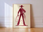 Burgundy Cowboy Sketch Art Print