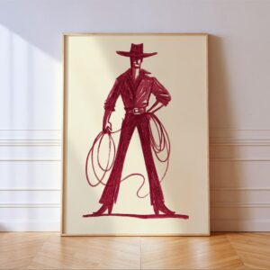 Burgundy Cowboy Sketch Art Print