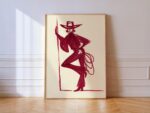 Burgundy Cowgirl Line Art Print