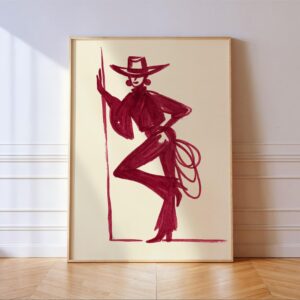 Burgundy Cowgirl Line Art Print