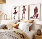 Burgundy Cowgirl Silhouette Art Prints