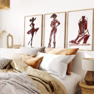 Burgundy Cowgirl Silhouette Art Prints