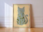 Cat Made of Blue Forget Me Not Flowers Print