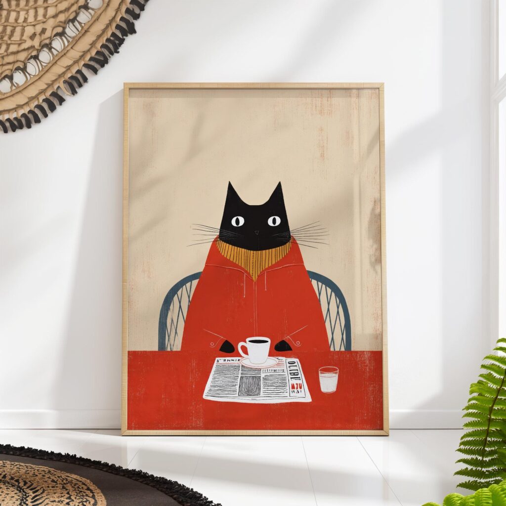 Cat Morning Coffee Kitchen Print Cat Morning Coffee Kitchen Print