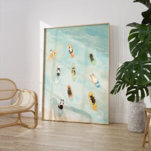 Cat Surf Beach Art Print