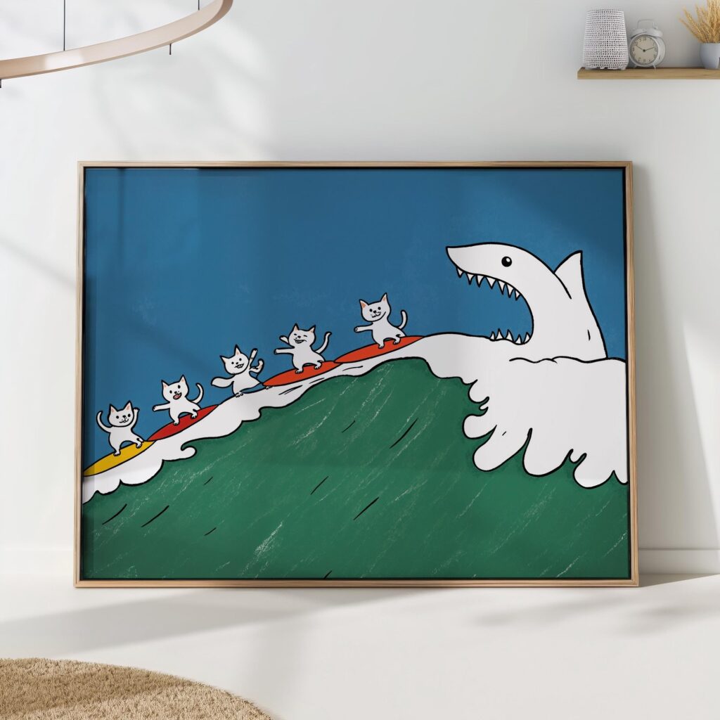 Cat Surf Shark Art Print Cat Surf Shark Art Print