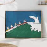 Cat Surf Shark Art Print