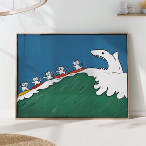 Cat Surf Shark Art Print