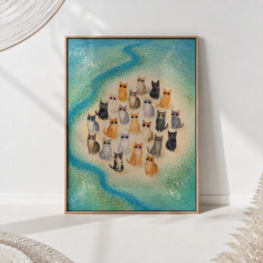 Cats in Sunglasses at the Beach Print Cats in Sunglasses at the Beach Print
