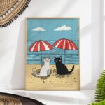 Cats on Beach Art Print