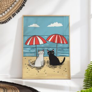 Cats on Beach Art Print