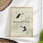Cats Playing Tennis Ink Sketch Print