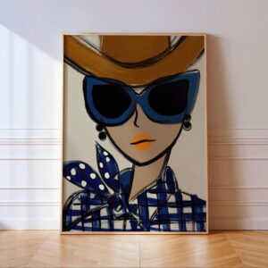 Chic Fashion Cowgirl In Blue Sunglasses Wall Art