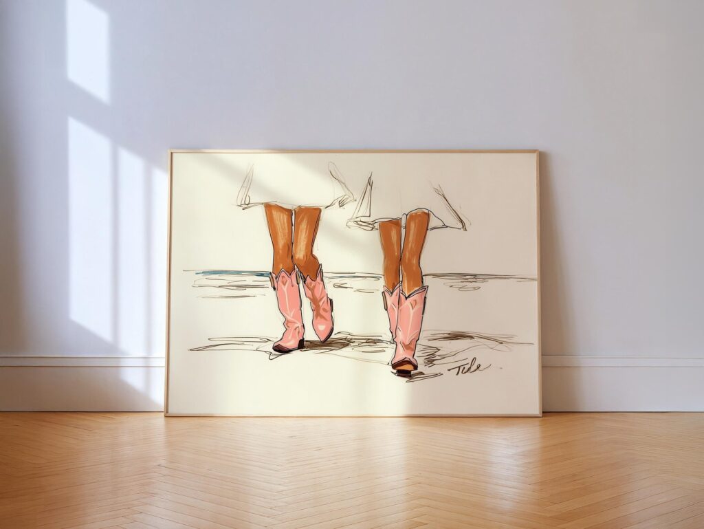 Coastal Cowgirl Boots Print Beach Western Wall Art Coastal Cowgirl Boots Print