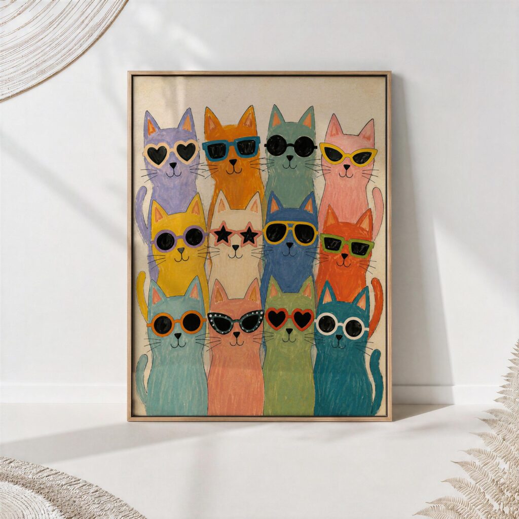 Colorful Cats in Sunglasses Print Colorful Cats in Sunglasses Print