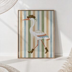 Cowboy Heron in Hat and Boots Print