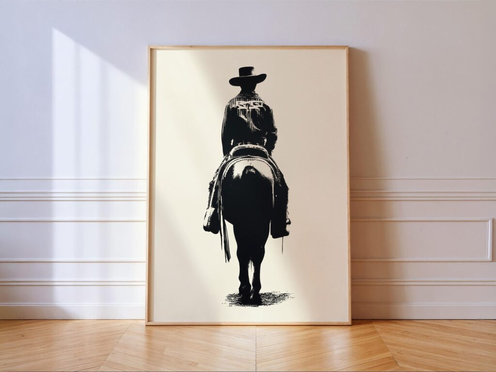 Cowboy on Horse Print - Western Black & White Wall Art Cowboy on Horse Print