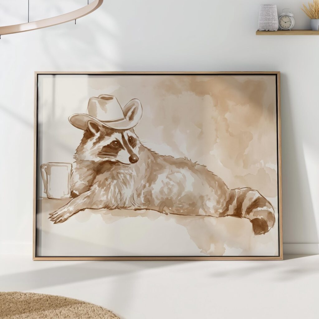 Cowboy Raccoon Watercolor Print
