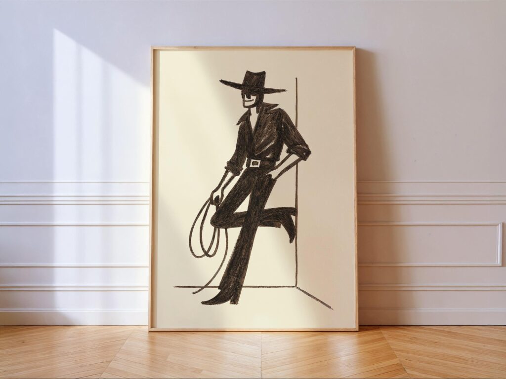 Cowboy Western Print - Brown Minimal Southwestern Line Art Cowboy Western Print