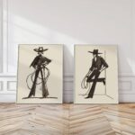 Cowgirl and Cowboy Sketch Print Set of 2