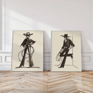 Cowgirl and Cowboy Sketch Print Set of 2