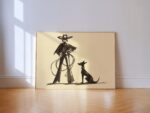 Cowgirl and Dog Ink Sketch Print