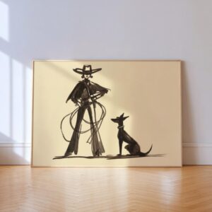 Cowgirl and Dog Ink Sketch Print